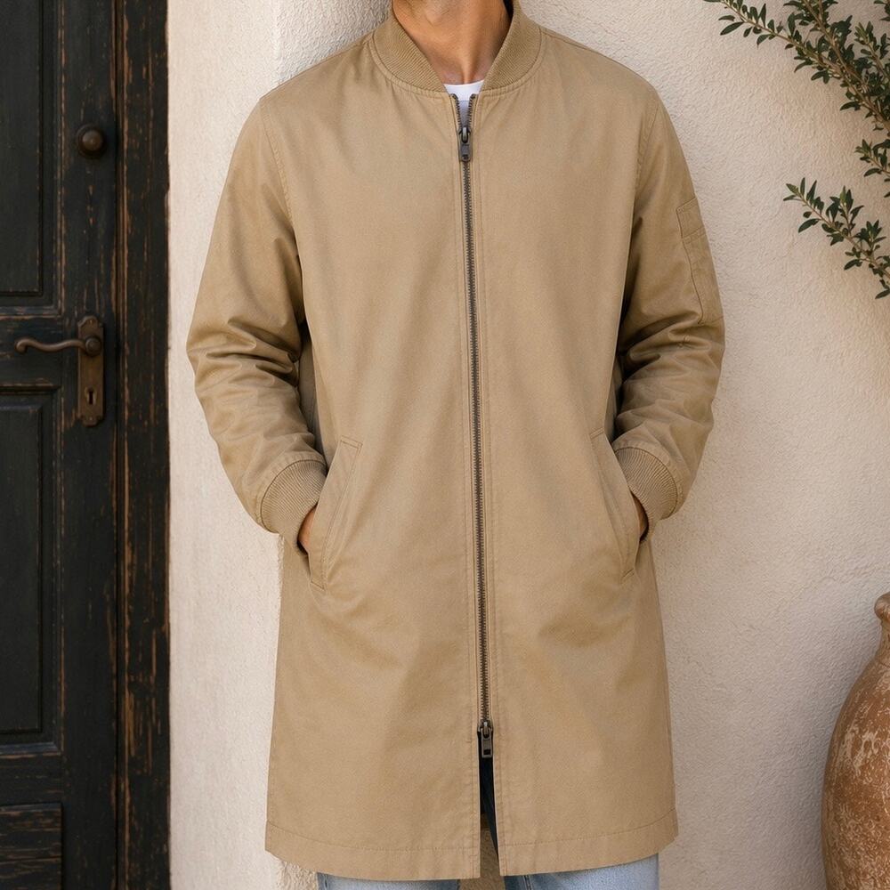 REIGN‎ + STORM | Khaki Longline Bomber Jacket Ribbed Trim Cotton | Medium